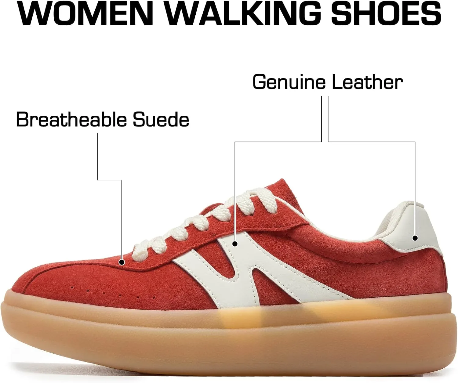 somiliss Sneakers for Women Genuine Leather Suede Upper Non-Slip TPR Outsole Tennis Walking Shoes for Women Fashion Sneakers