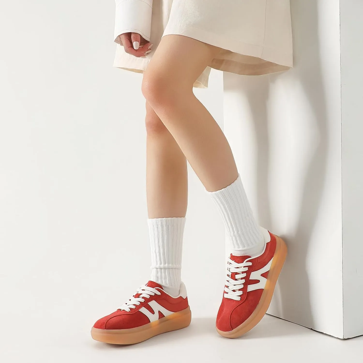somiliss Sneakers for Women Genuine Leather Suede Upper Non-Slip TPR Outsole Tennis Walking Shoes for Women Fashion Sneakers
