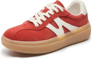 somiliss Sneakers for Women Genuine Leather Suede Upper Non-Slip TPR Outsole Tennis Walking Shoes for Women Fashion Sneakers