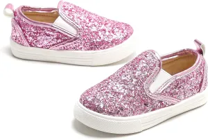Sparkly Sneakers for Girls 3-12 Years Slip-On Comfort Fit Casual Princess Shoes