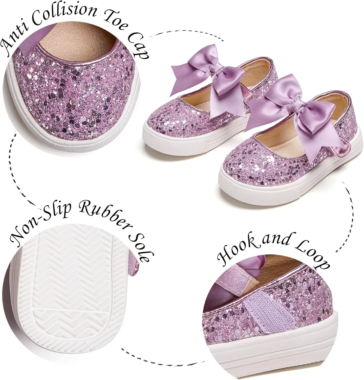 Sparkly Sneakers for Girls 3-12 Years Slip-On Comfort Fit Casual Princess Shoes