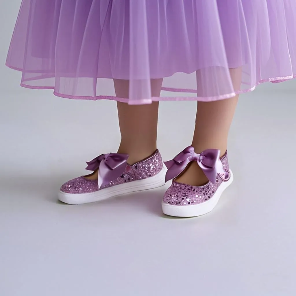 Sparkly Sneakers for Girls 3-12 Years Slip-On Comfort Fit Casual Princess Shoes