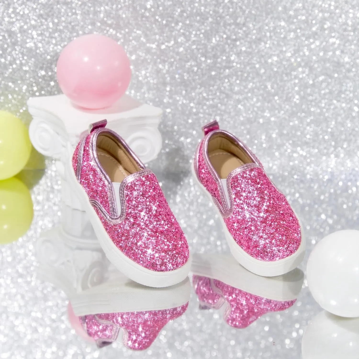 Sparkly Sneakers for Girls 3-12 Years Slip-On Comfort Fit Casual Princess Shoes