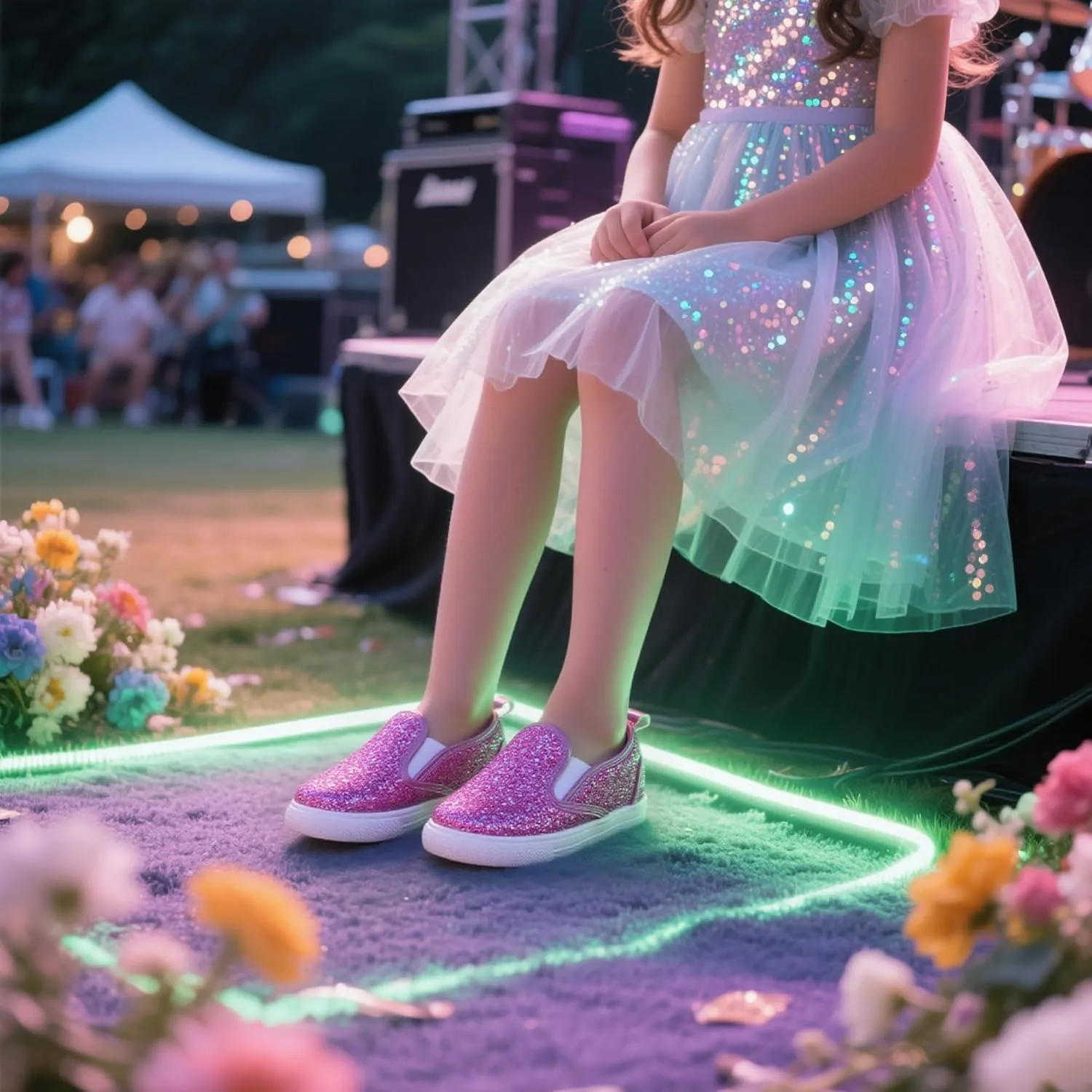 Sparkly Sneakers for Girls 3-12 Years Slip-On Comfort Fit Casual Princess Shoes
