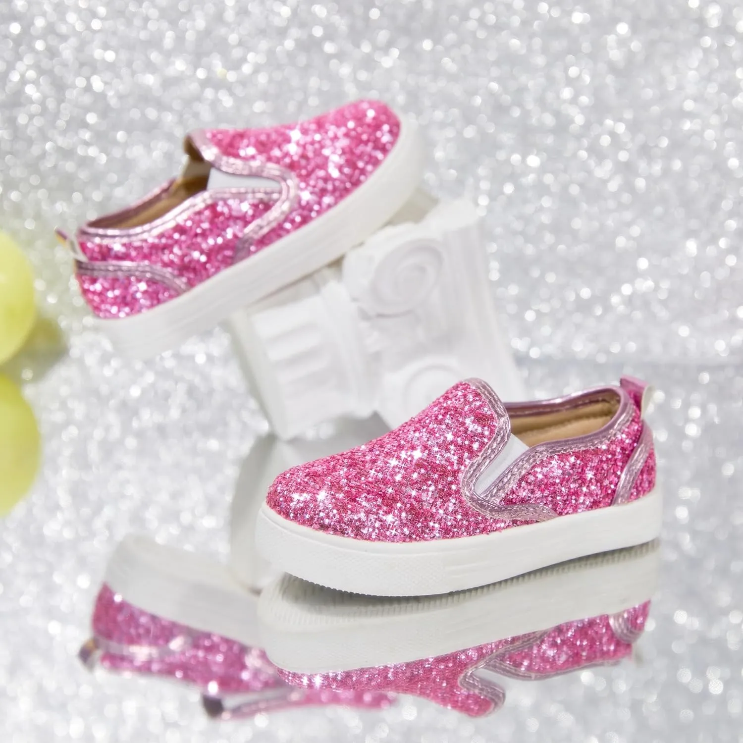 Sparkly Sneakers for Girls 3-12 Years Slip-On Comfort Fit Casual Princess Shoes