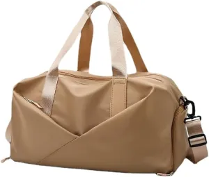 Sport Gym Dance Swim Duffle Bag for Women Girls Weekender Overnight Duffel Bag with Shoe Compartment Wet Pocket (Khaki)