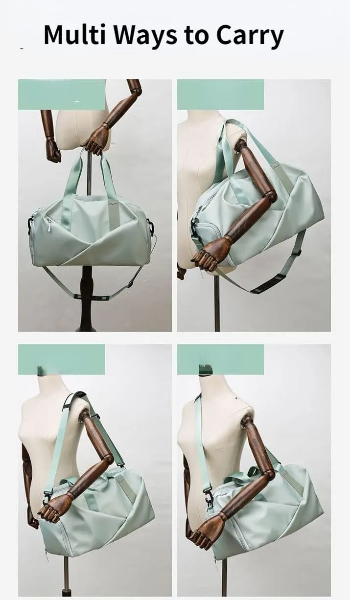 Sport Gym Dance Swim Duffle Bag for Women Girls Weekender Overnight Duffel Bag with Shoe Compartment Wet Pocket (Khaki)