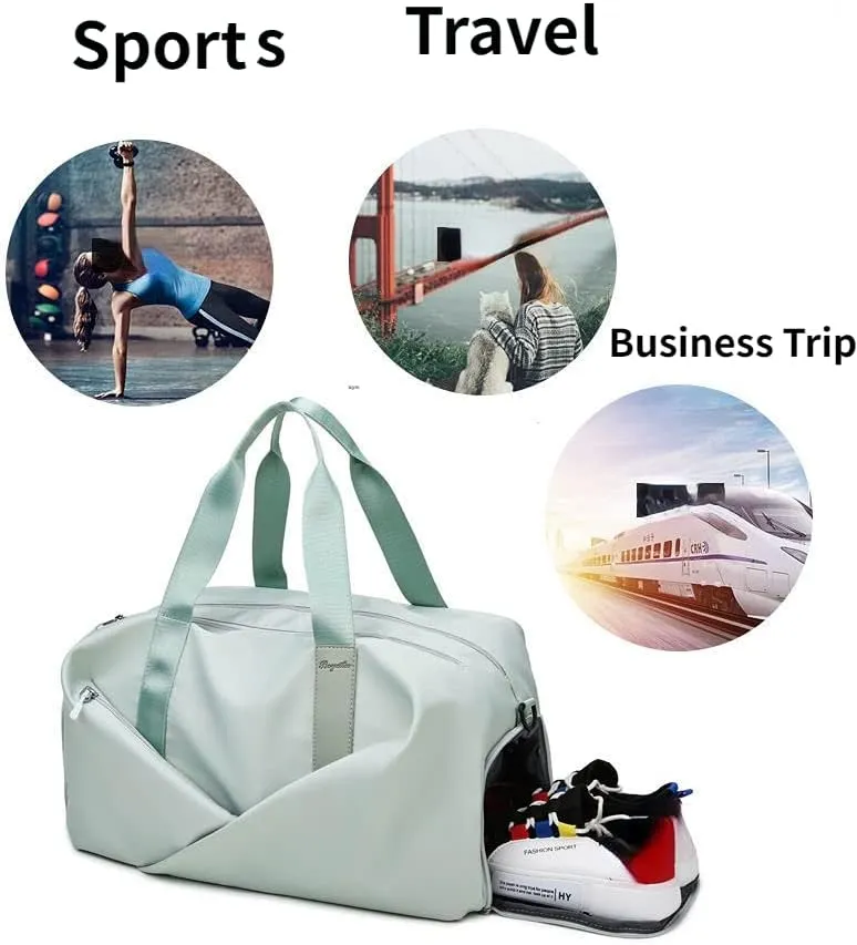 Sport Gym Dance Swim Duffle Bag for Women Girls Weekender Overnight Duffel Bag with Shoe Compartment Wet Pocket (Khaki)