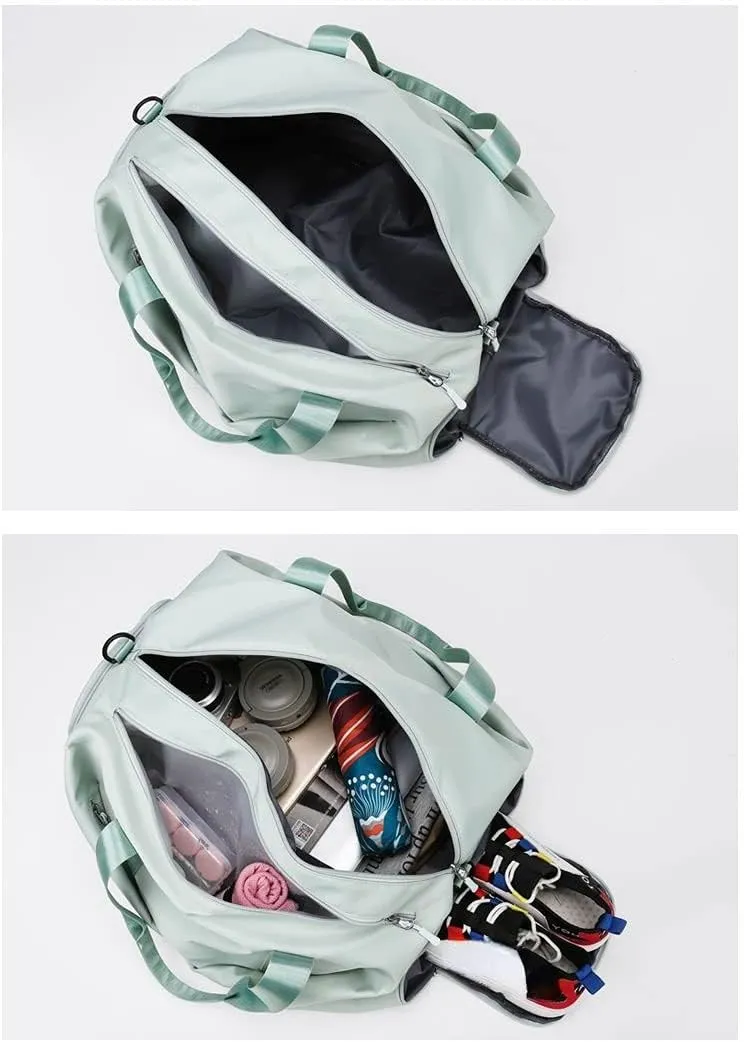 Sport Gym Dance Swim Duffle Bag for Women Girls Weekender Overnight Duffel Bag with Shoe Compartment Wet Pocket (Khaki)