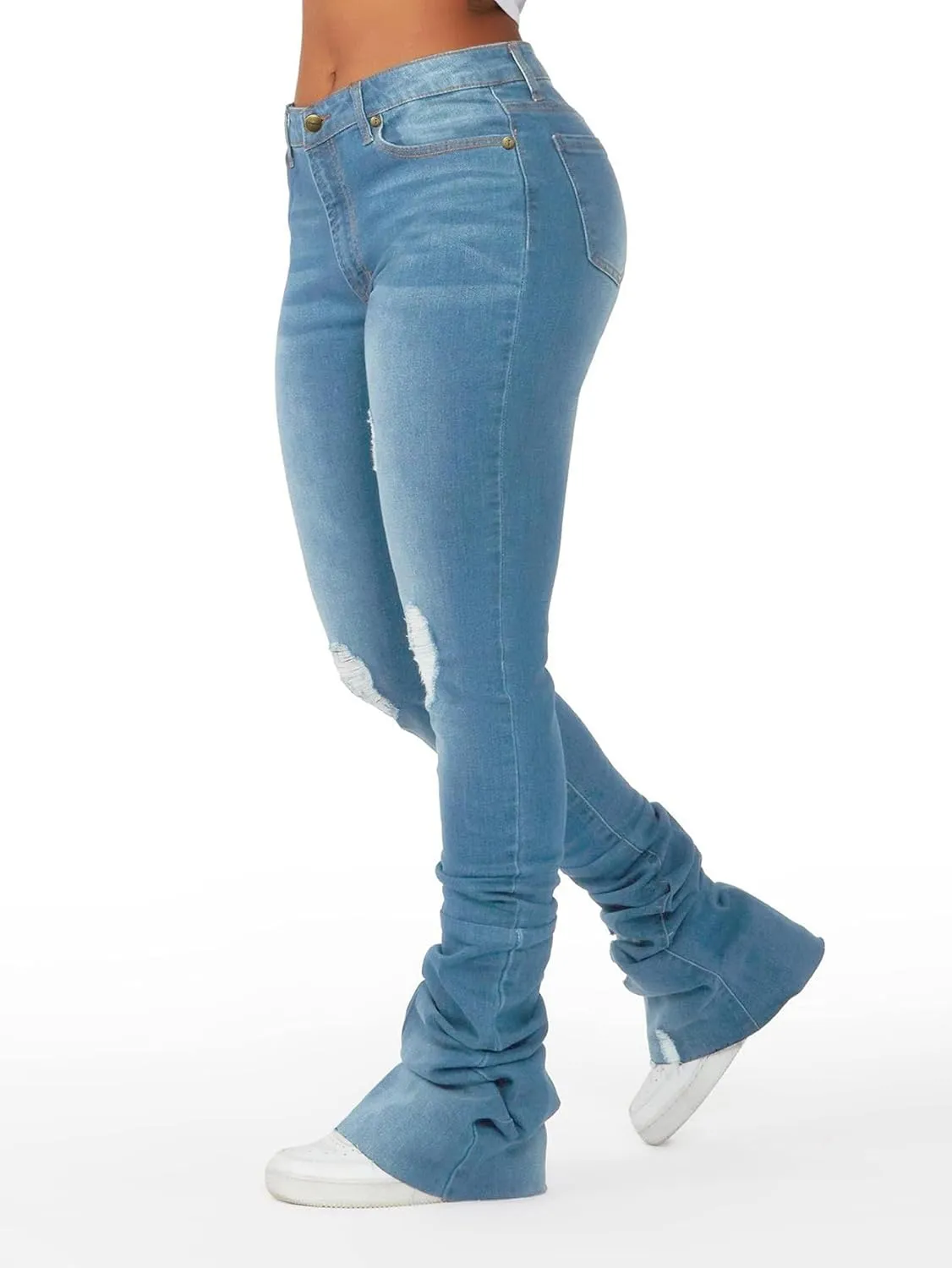 Stacked Flared Jeans for Women High Waisted Stretchy Slim Fit Skinny Bell Bottom Jeans Trendy Flare Denim Pants