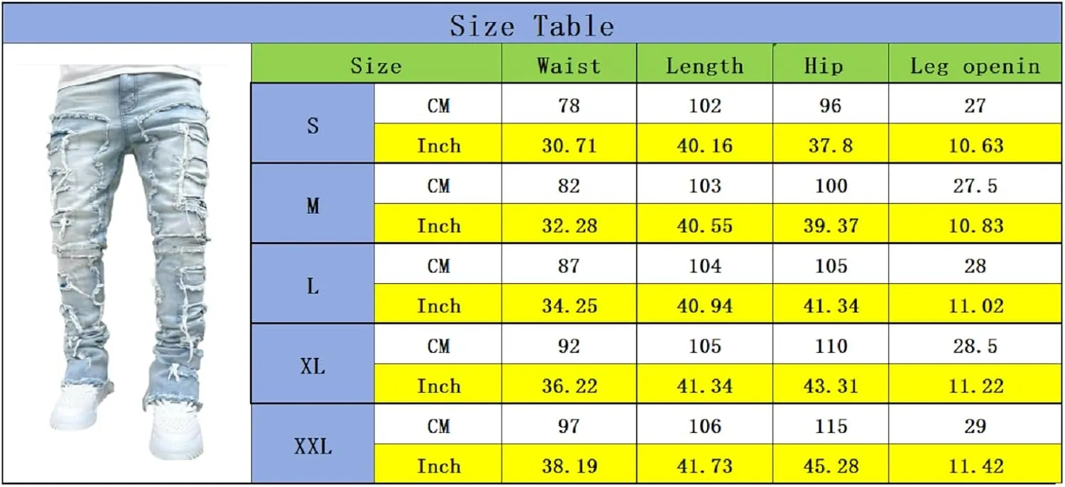 Stacked Jeans Men Skinny Ripped Jeans Slim Fit Denim Pants Y2K Goth Harajuku Emo Jeans Trouser