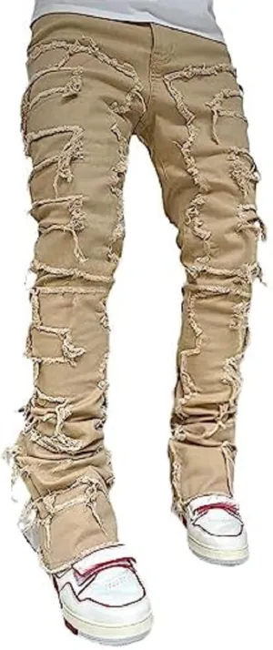 Stacked Jeans Men Skinny Ripped Jeans Slim Fit Denim Pants Y2K Goth Harajuku Emo Jeans Trouser