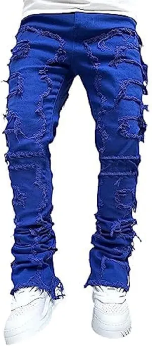 Stacked Jeans Men Skinny Ripped Jeans Slim Fit Denim Pants Y2K Goth Harajuku Emo Jeans Trouser