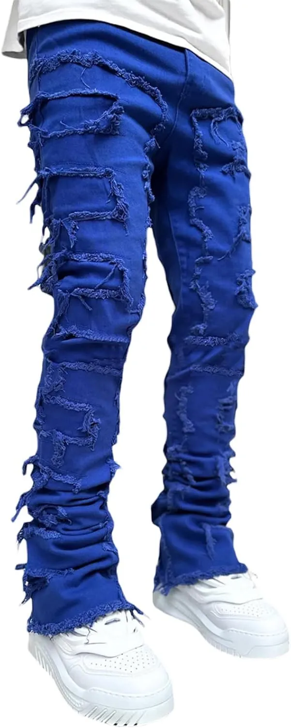 Stacked Jeans Men Skinny Ripped Jeans Slim Fit Denim Pants Y2K Goth Harajuku Emo Jeans Trouser
