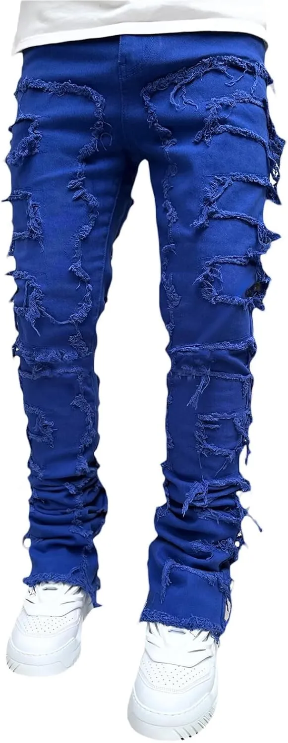 Stacked Jeans Men Skinny Ripped Jeans Slim Fit Denim Pants Y2K Goth Harajuku Emo Jeans Trouser