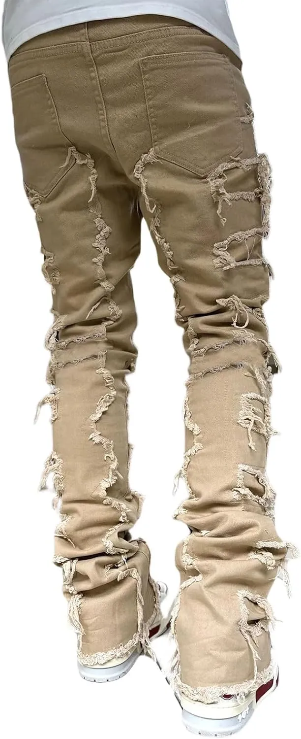 Stacked Jeans Men Skinny Ripped Jeans Slim Fit Denim Pants Y2K Goth Harajuku Emo Jeans Trouser