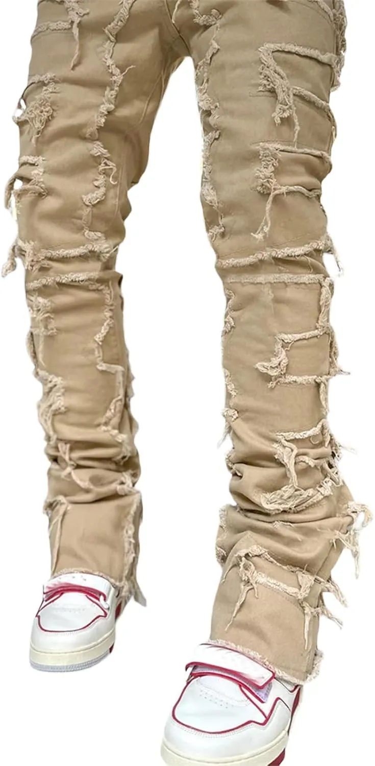 Stacked Jeans Men Skinny Ripped Jeans Slim Fit Denim Pants Y2K Goth Harajuku Emo Jeans Trouser