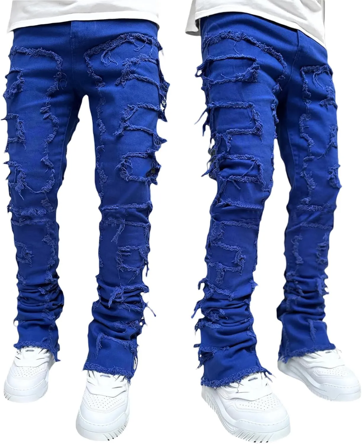Stacked Jeans Men Skinny Ripped Jeans Slim Fit Denim Pants Y2K Goth Harajuku Emo Jeans Trouser