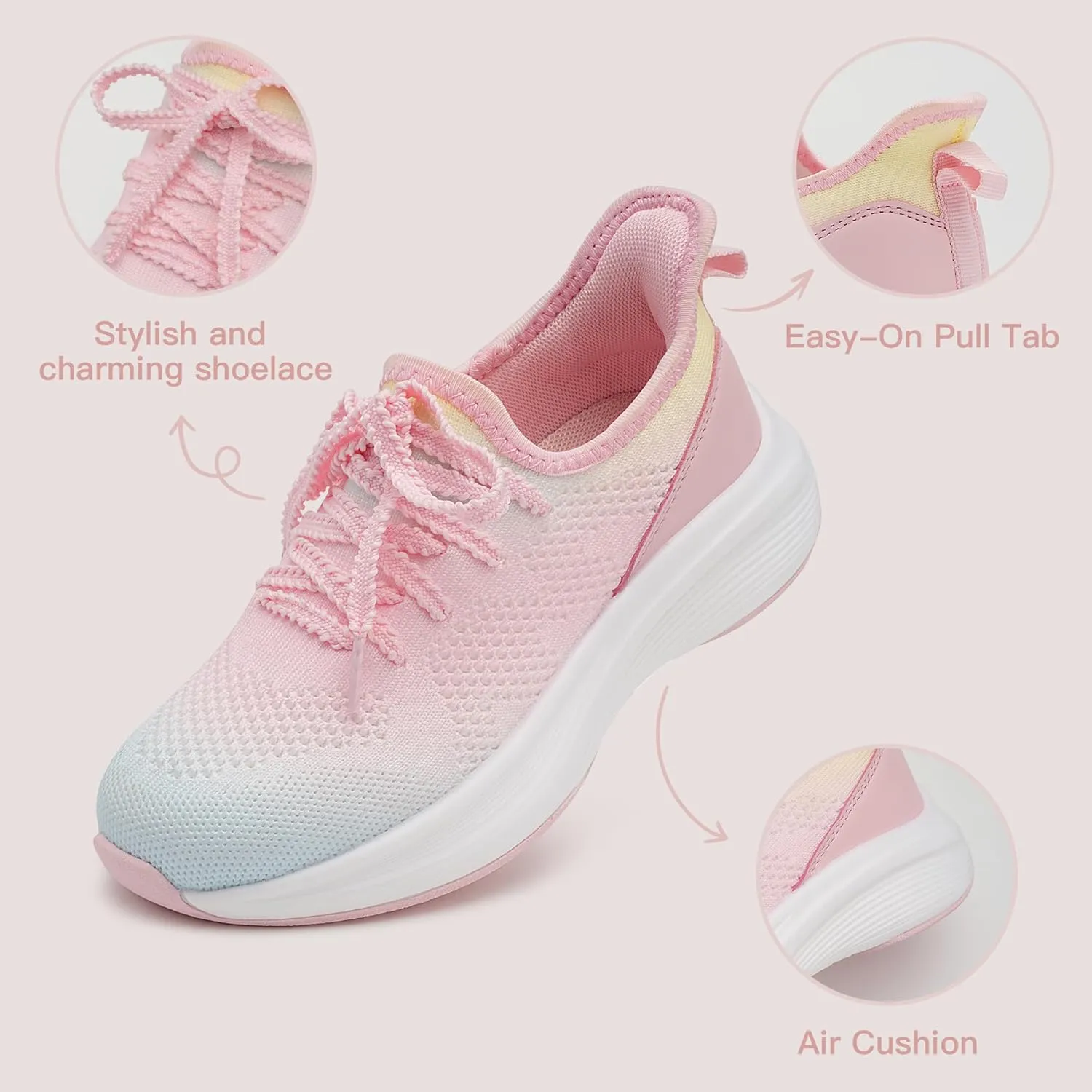 Stelle Girls Sneakers Kids Tennis Running Shoes Athletic Lace Up Non Slip Lightweight Breathable Sport Rainbow Shoes for Toddler/Little Kid/Big Kid
