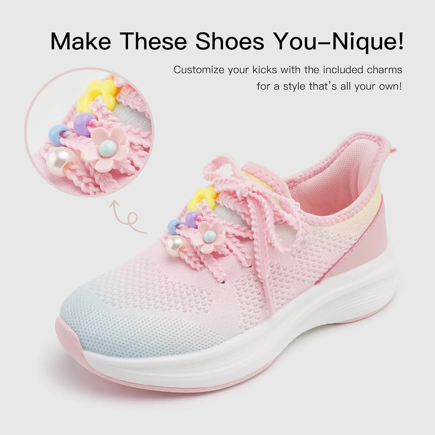 Stelle Girls Sneakers Kids Tennis Running Shoes Athletic Lace Up Non Slip Lightweight Breathable Sport Rainbow Shoes for Toddler/Little Kid/Big Kid