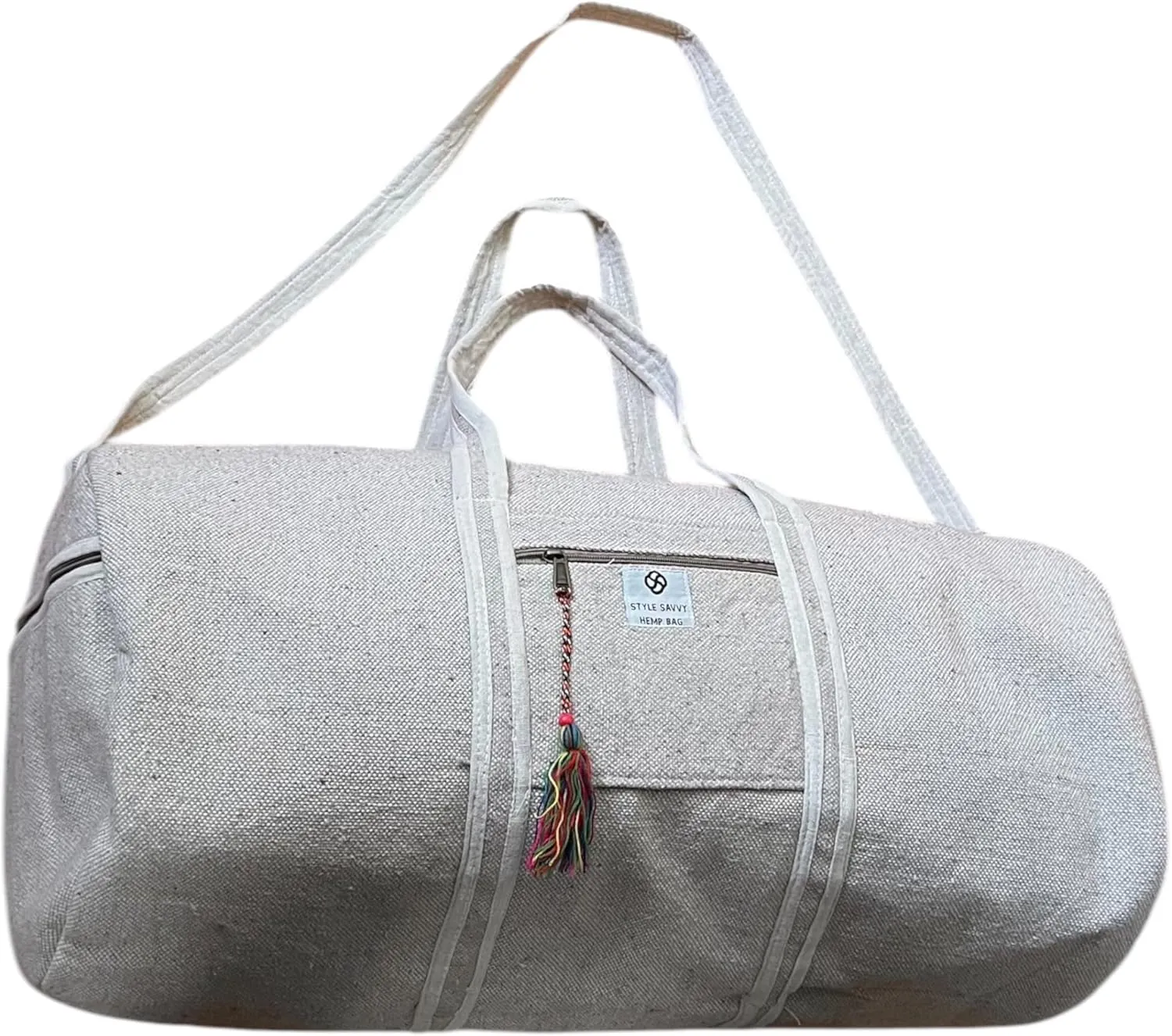 Style Savvy Hemp Gym bag/Travel Duffle Bag adjustable Shoulder Strap Gym, Swimming, Yoga, Sports, weekender bag 25x 11 x11.5Inches, 65 LitersHemp Gym Bag adjustable strap,pockets with zipper