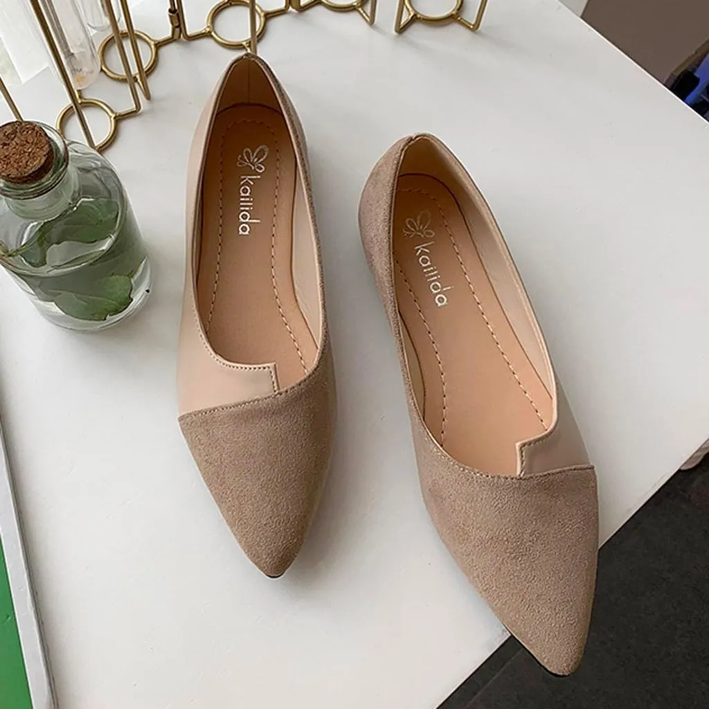 Suede Flat Shoes for Women Comfort Slip On Loafers Pointed Toe Ballet Flats Shoes Casual Dress Shoe Nude Flats