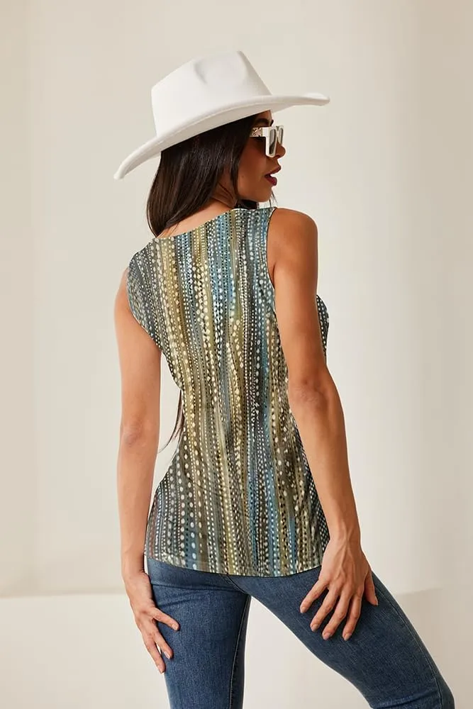 Summer Tank Cute Tops for Women Casual Sleeveless Shirt Loose Fit Scoop Neck O Ring Shoulder Blouse