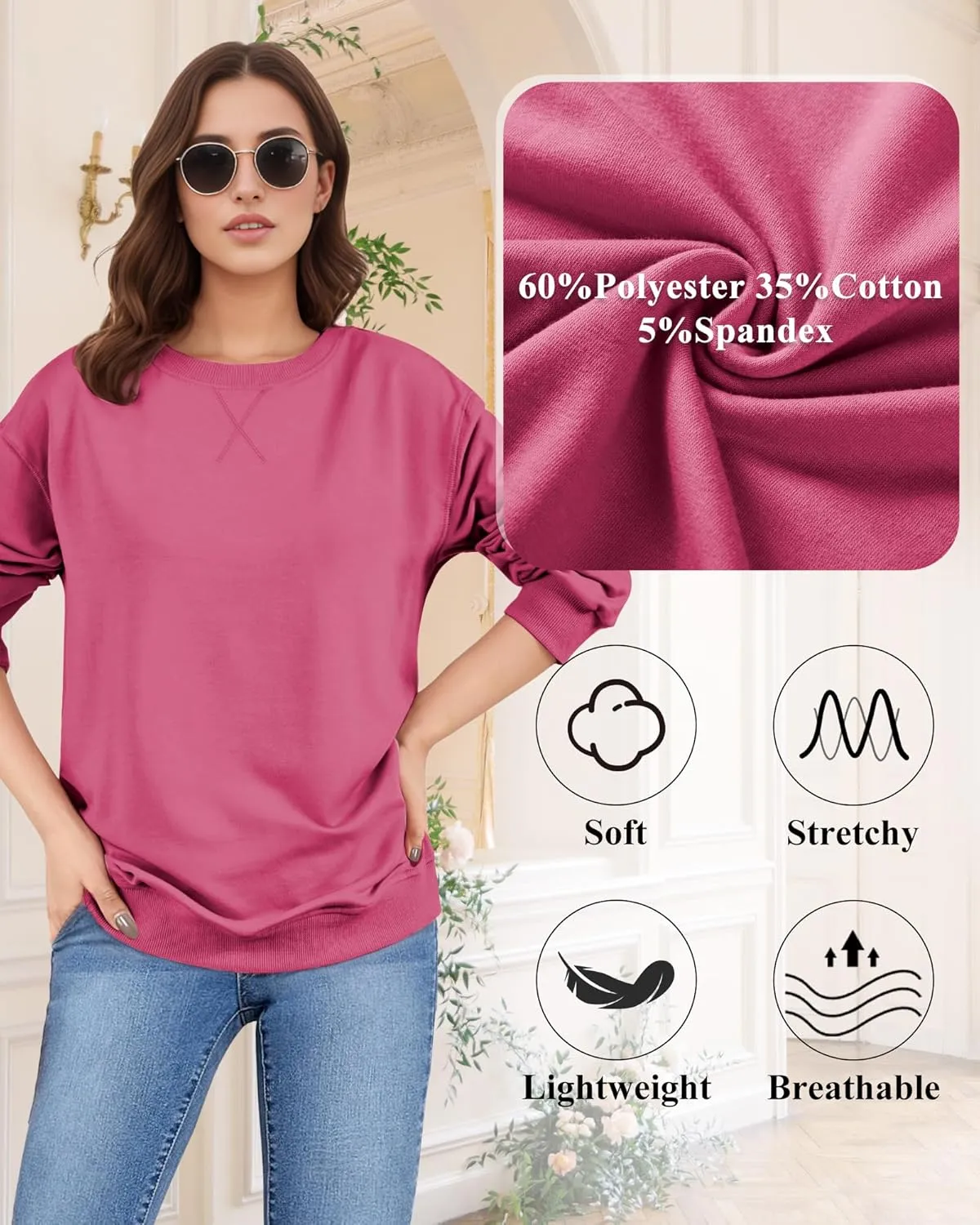 Sweatshirts for Women, Crewneck Casual Sweatshirts Woman Loose Fit Long Sleeve Pullover Tops Cute Soft Shirt