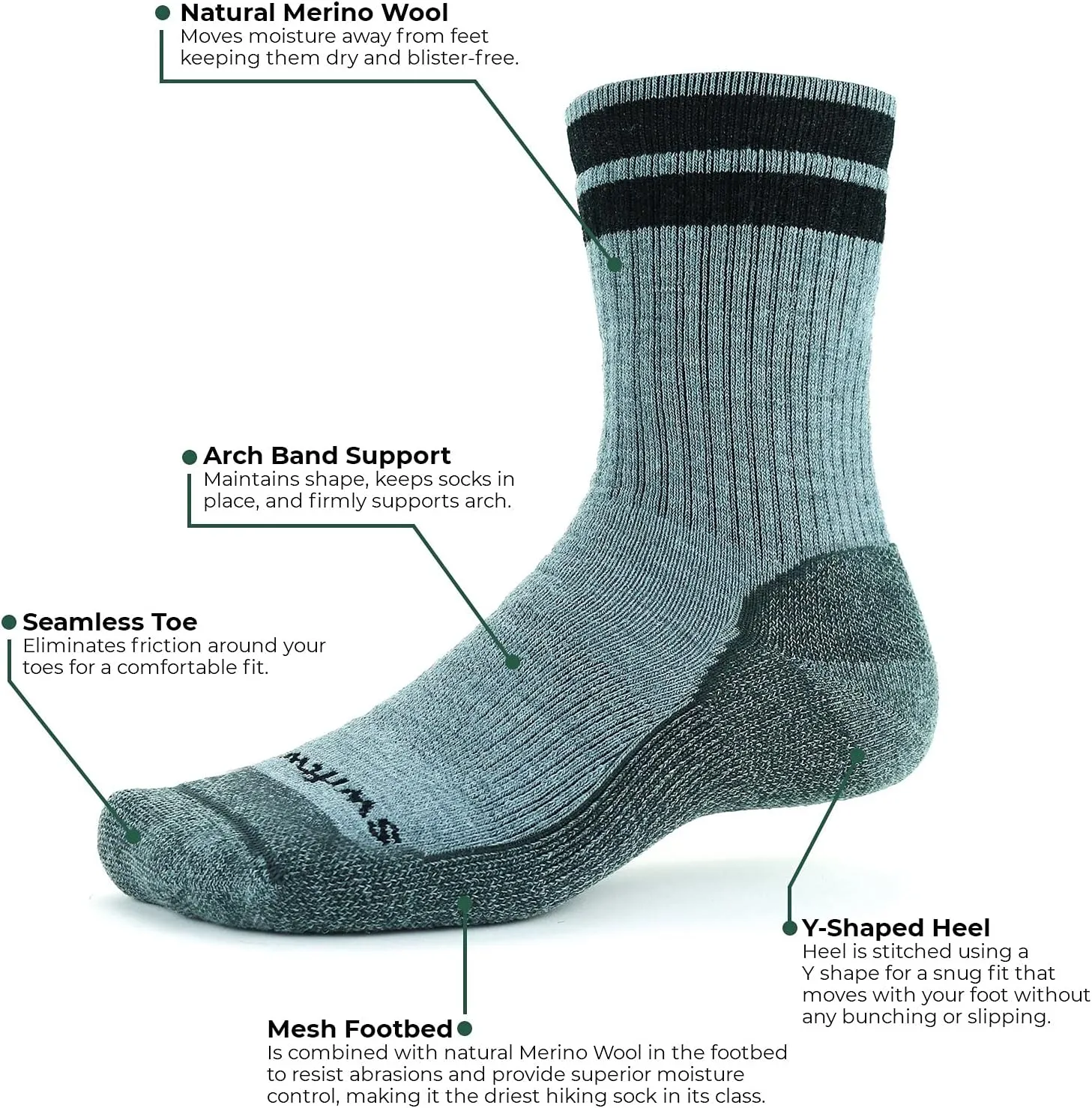 Swiftwick- PURSUIT HIKE SIX Medium-Weight Hiking Socks, Merino Wool, Mens and Womens