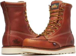 Thorogood American Heritage 8” Steel Toe Work Boots for Men - Full-Grain Leather with Moc Toe, Slip-Resistant Wedge Outsole, and Comfort Insole; EH Rated