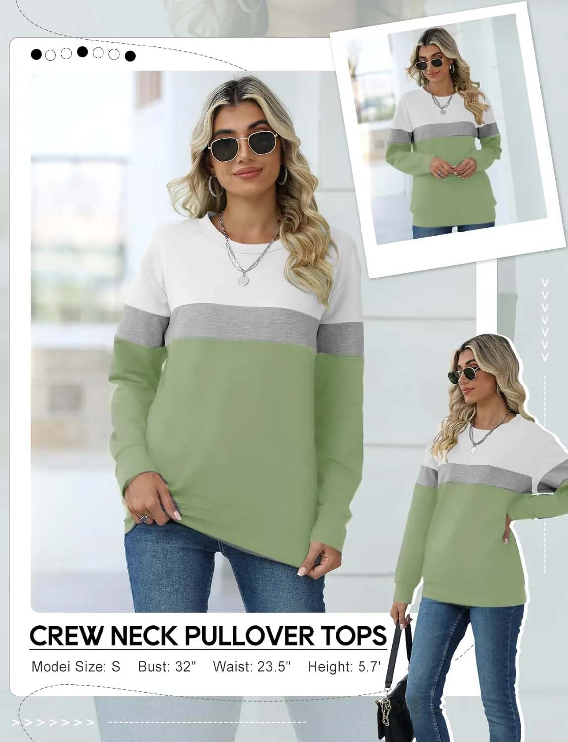 TICTICMIMI Women's Casual Long Sleeve Color Block/Solid Tops Crewneck Sweatshirts Cute Loose Fit Pullover with Pockets