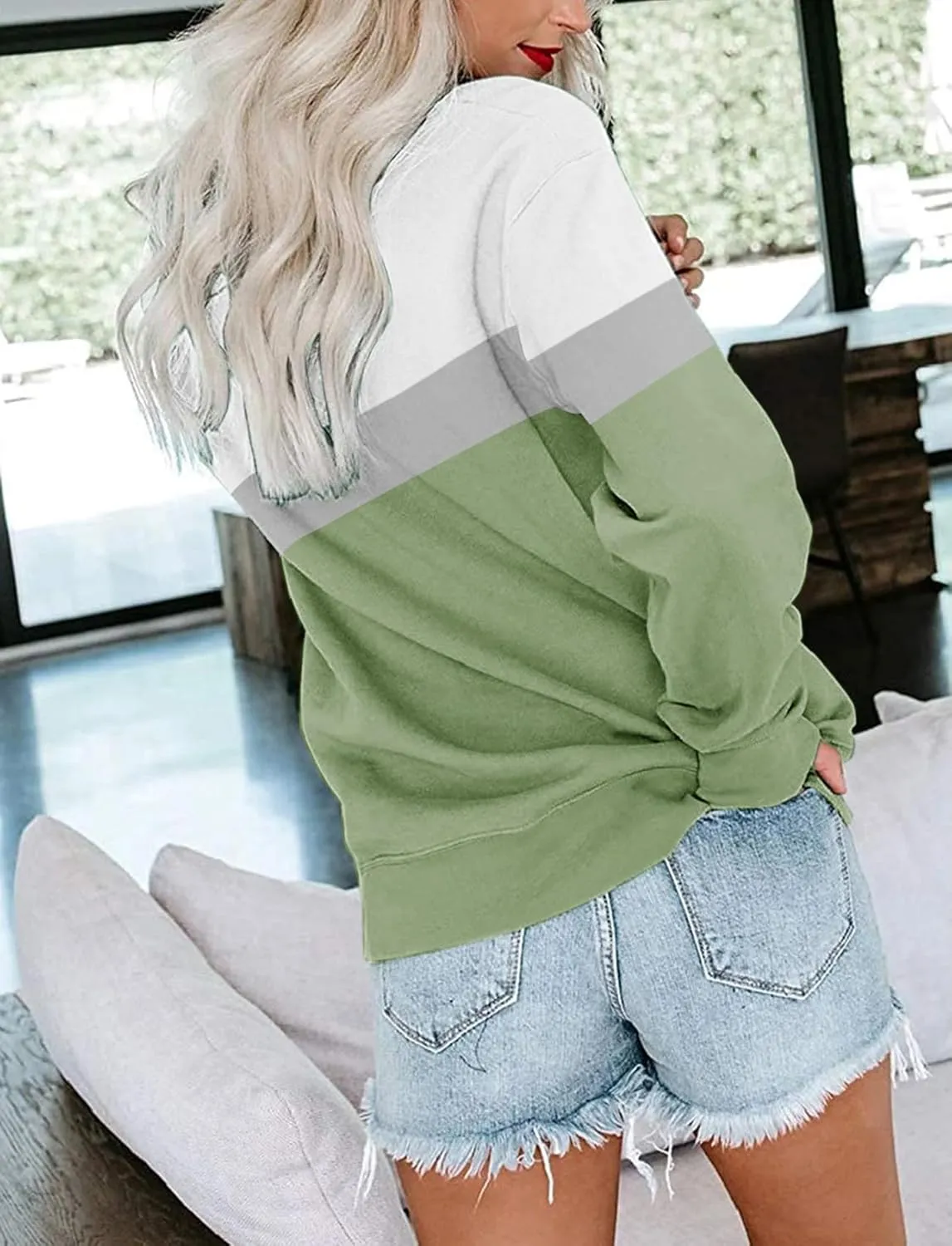 TICTICMIMI Women's Casual Long Sleeve Color Block/Solid Tops Crewneck Sweatshirts Cute Loose Fit Pullover with Pockets