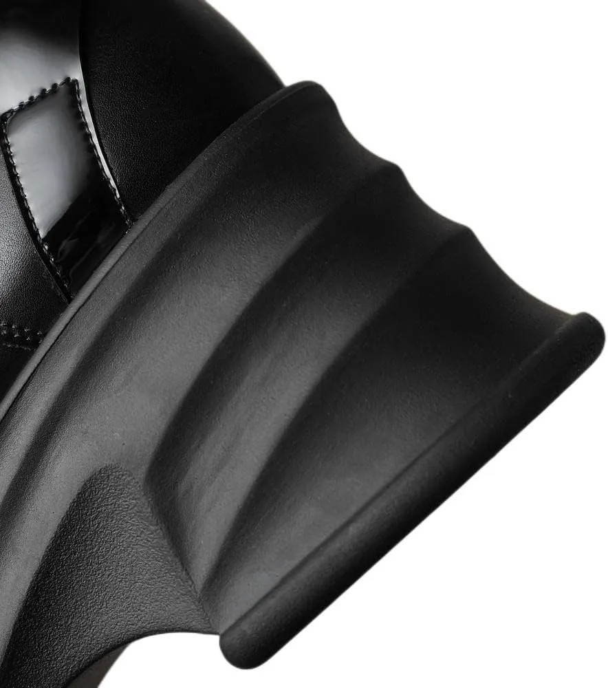 TinaCus Handmade Women's Genuine Leather Chain Design Lace Up Square Toe Mid Chunky Heel Platform Shoes