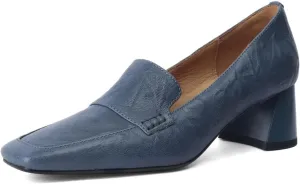 TinaCus Women's Genuine Leather Retro Square Toe Handmade Chunky Heel Loafers Pumps Shoes