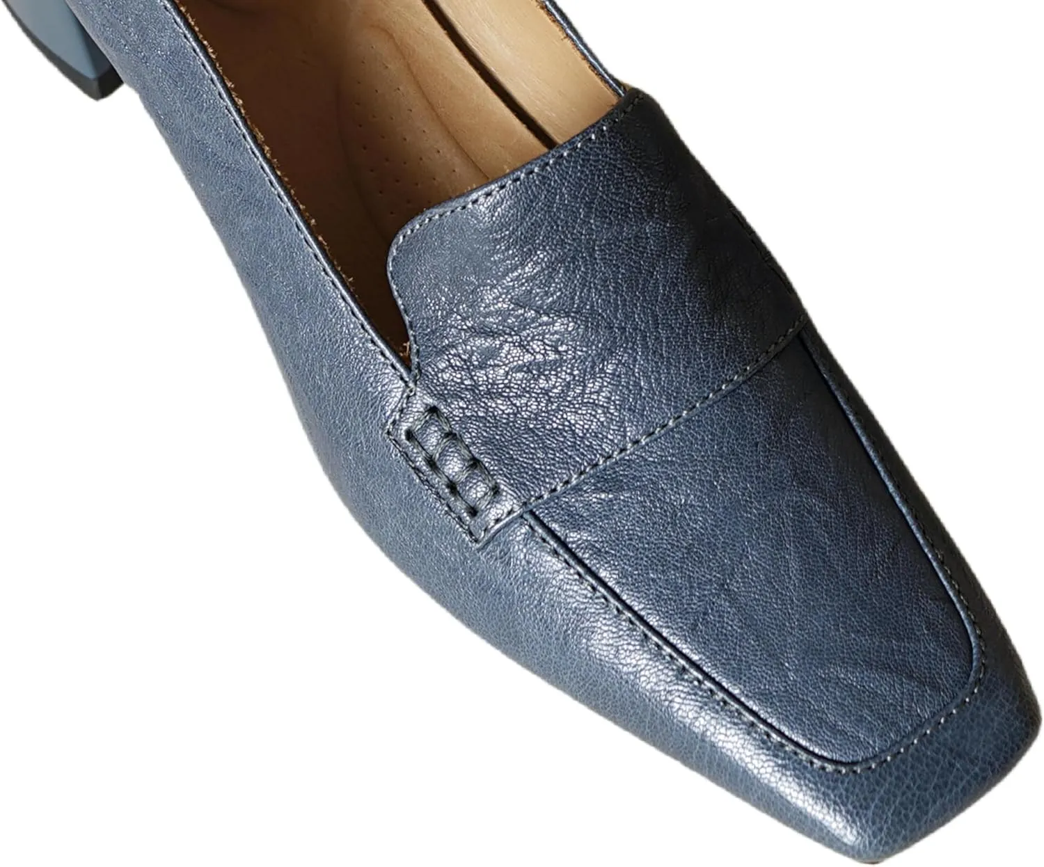 TinaCus Women's Genuine Leather Retro Square Toe Handmade Chunky Heel Loafers Pumps Shoes