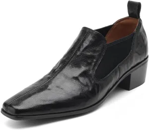 TinaCus Women's Genuine Leather Square Toe Elastic Handmade Chunky Heel Loafers Pumps Shoes