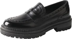 TMA EYES British Style Round Toe Chunky Platform Slip-On Loafers Women's Leather Shoes