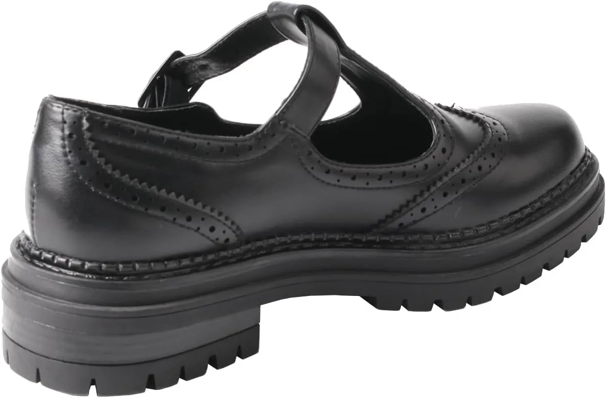TMA EYES Chunky Platform T-Strap Hollowed-Out Loafer Vintage Round Toe Women's Single Shoes
