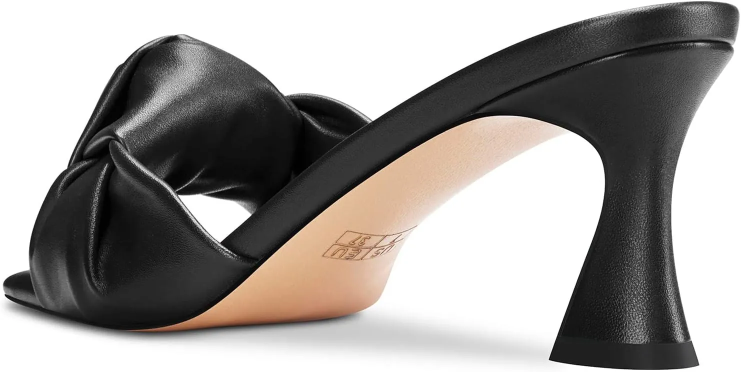 TNYNFBEB Women Chunky Block Mid Heel Square Toe Sandals Mules Shoes Slip-on Bow-knot Party Basic Classic 2.6 Inches Heels