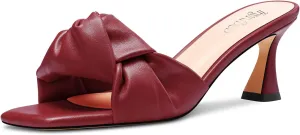 TNYNFBEB Women Chunky Block Mid Heel Square Toe Sandals Mules Shoes Slip-on Bow-knot Party Basic Classic 2.6 Inches Heels