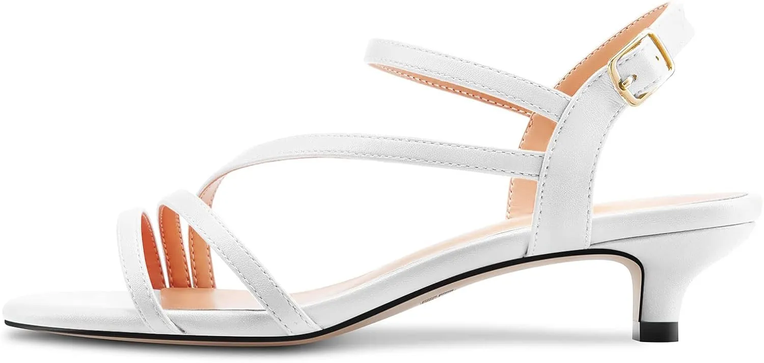 TNYNFBEB Women Low Kitten Heel Peep Open Toe Sandals Ankle Strap Buckle Prom Party Cute Basic Classic 1.4 Inches Heels