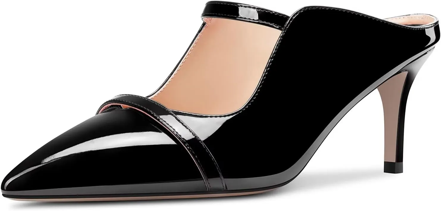 TNYNFBEB Women Mid Heel Close Pointed Toe Sandals Slingback Slip-on Wedding Party Cute Basic Classic Dress 2.6 Inches Heels