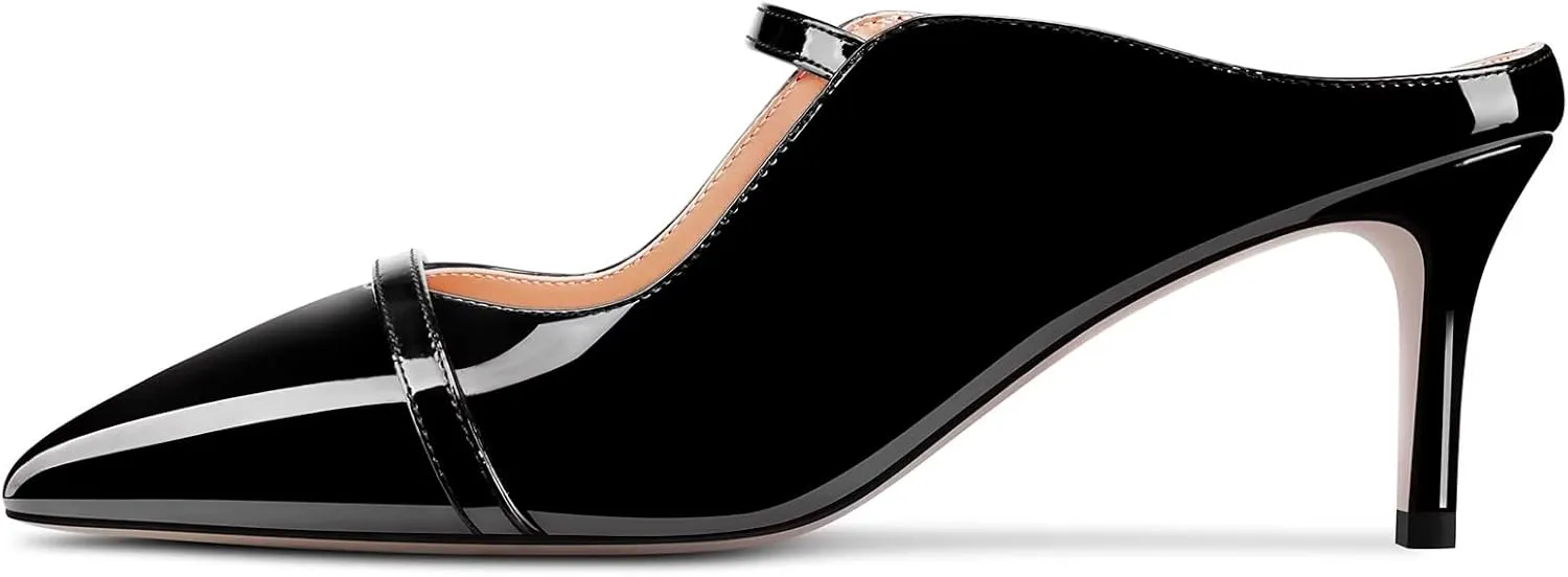 TNYNFBEB Women Mid Heel Close Pointed Toe Sandals Slingback Slip-on Wedding Party Cute Basic Classic Dress 2.6 Inches Heels