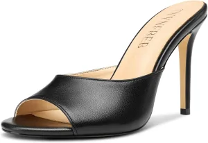 TNYNFBEB Women Stiletto High Heel Peep Open Toe Sandals Slingback Slip-on Wedding Office Cute Basic Classic 3.9 Inches Heels