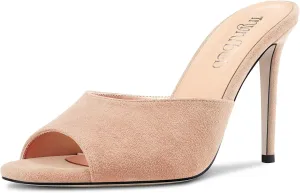 TNYNFBEB Women Stiletto High Heel Peep Open Toe Sandals Slingback Slip-on Wedding Office Cute Basic Classic 3.9 Inches Heels