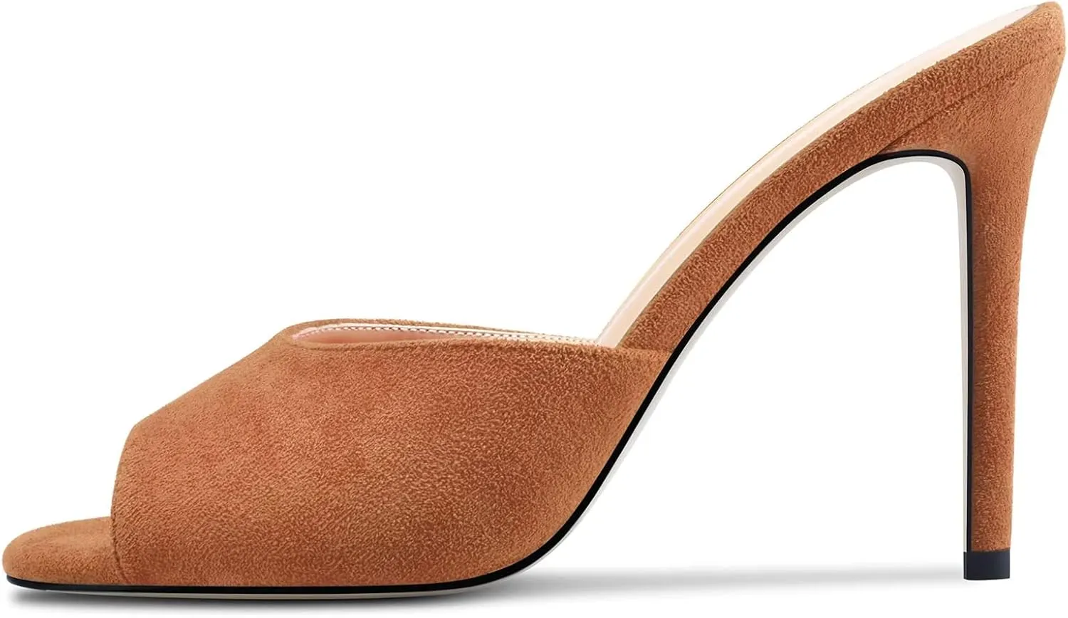TNYNFBEB Women Stiletto High Heel Peep Open Toe Sandals Slingback Slip-on Wedding Office Cute Basic Classic 3.9 Inches Heels