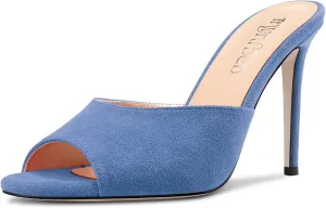 TNYNFBEB Women Stiletto High Heel Peep Open Toe Sandals Slingback Slip-on Wedding Office Cute Basic Classic 3.9 Inches Heels