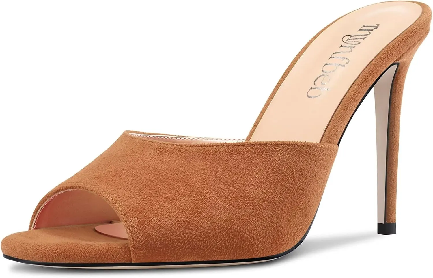 TNYNFBEB Women Stiletto High Heel Peep Open Toe Sandals Slingback Slip-on Wedding Office Cute Basic Classic 3.9 Inches Heels