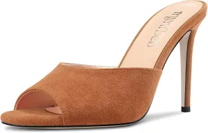 TNYNFBEB Women Stiletto High Heel Peep Open Toe Sandals Slingback Slip-on Wedding Office Cute Basic Classic 3.9 Inches Heels