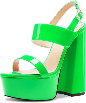 TNYNFBEB Womens Chunky Block High Platform Heel Peep Open Toe Sandals Ankle Strap Buckle Party Cute 5.9 Inches Heels